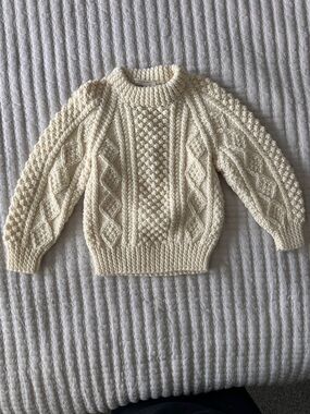 Child’s Cream Cable Knit Crewneck Sweater - Timeless Aran Style